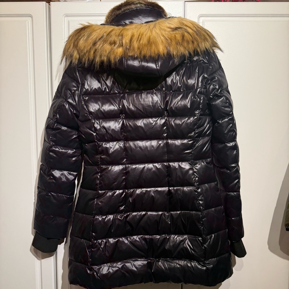 NWOT S13 Chelsea Women's Black Shiny Puffer Jacket with Faux Fur Trim - Picture 16 of 16